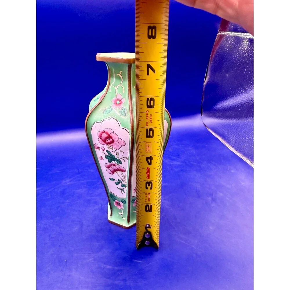 Vintage Chinese Canton Enamel on Copper Vase Butterfly1980s Hand Made in China